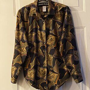 Vintage British Isles Sz 4 (S) Womens Shirt Button Up Duck Print Long Sleeve